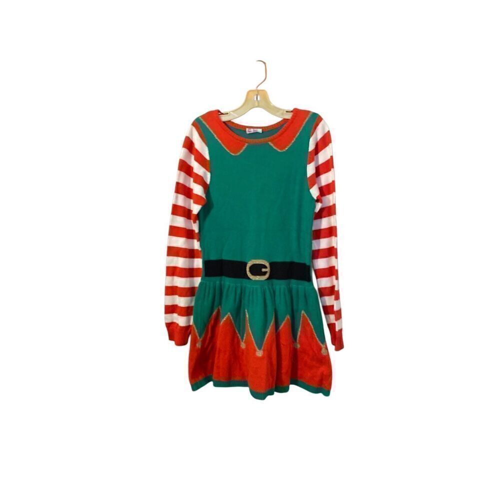 Girls, green and red elf costumes/sweater dress Christmas holiday size 6/7